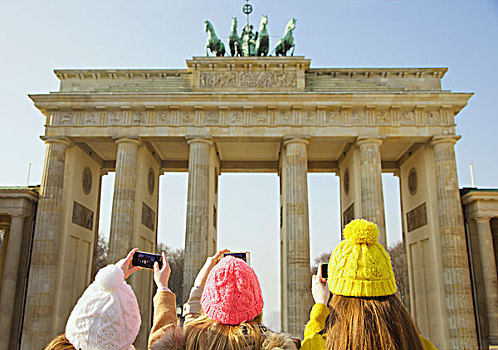 三个女孩,照相,勃兰登堡门,柏林,德国