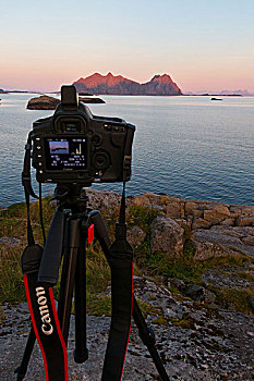 摄影,三脚架,落日,高山辉,罗弗敦群岛,挪威