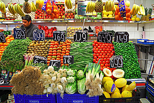市场货摊,果蔬,巴塞罗那,西班牙