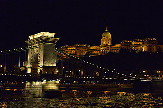 城堡,链索桥,黄昏,布达佩斯,匈牙利,欧洲