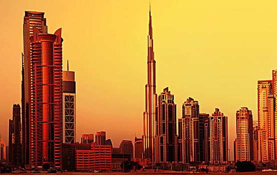 迪拜,市区,日落