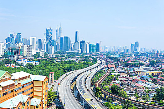 航拍,住宅,建筑,靠近,高架路,市中心,吉隆坡