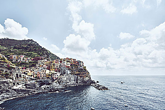 俯视图,沿岸,悬崖顶,城镇,马纳罗拉,利古里亚,意大利