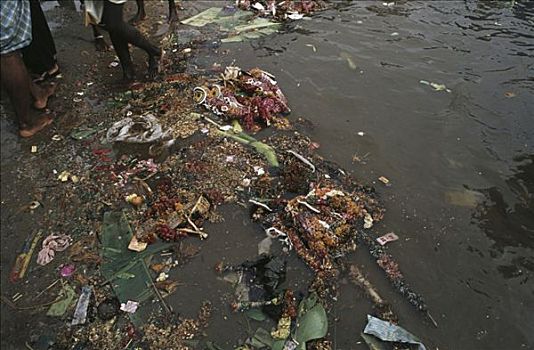 俯拍,污染,河,泰米尔纳德邦,印度