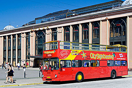 哥本哈根,观光,巴士,正面,老,建筑,丹麦,欧洲