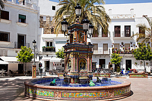 喷水池,城镇广场,安达卢西亚,西班牙