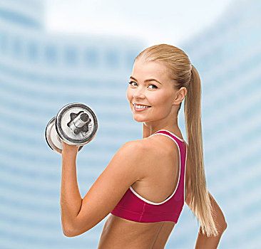 卫生保健,节食,概念,年轻,运动,女人,重,钢铁,哑铃