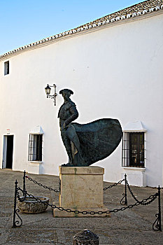 雕塑,斗牛士,正面,斗牛场,隆达,哥斯达黎加,安达卢西亚,西班牙,欧洲