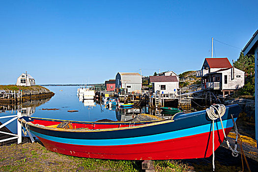 船,房子,蓝色,石头,新斯科舍省,加拿大