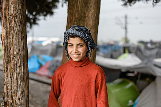 难民,露营,希腊,边远地区,马其顿,四月