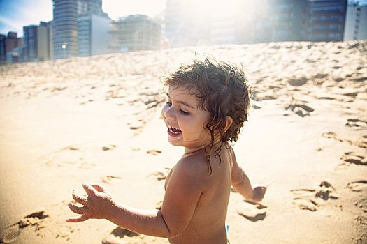 女孩,玩,海滩,巴西