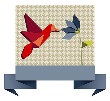 一个,折纸,蜂鸟,上方,纺织品,图案