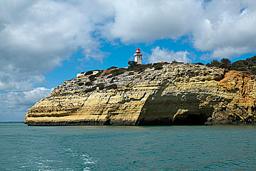 灯塔,岩石海岸,阿尔加维,葡萄牙,欧洲
