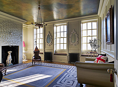 社交,客厅,三个,乔治时期风格,绶带,窗户,大卫像,签名,风格