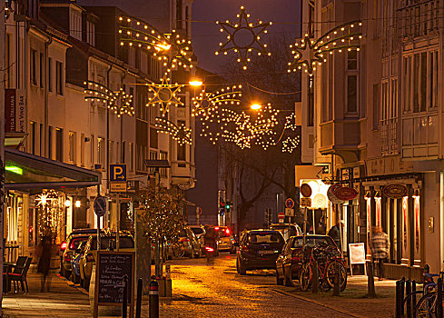 购物街,圣诞灯光,夜晚,不莱梅,德国,欧洲