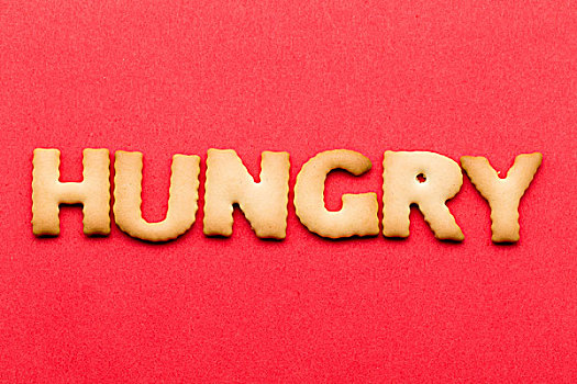 文字,饥饿,饼干,上方,红色背景