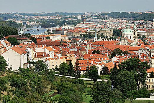 风景,寺院,上方,城市,布拉格,伏尔塔瓦河,河,捷克共和国,欧洲