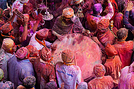 俯拍,人,遮盖,彩色,印度教,春节