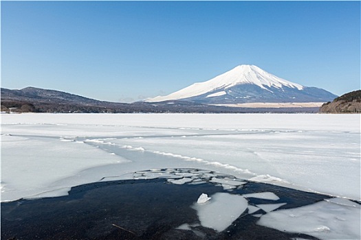 富士山,冰冻,湖