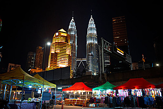 市场,双子塔,光亮,夜晚,吉隆坡,马来西亚