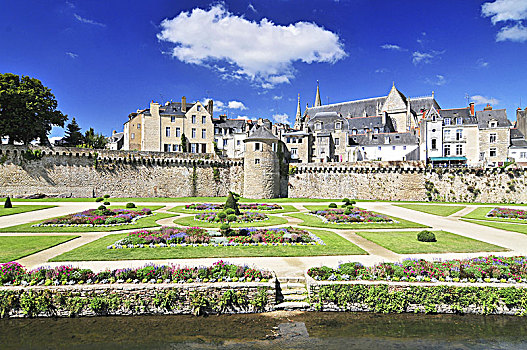 墙壁,古镇,花园,瓦纳,布列塔尼半岛,法国北部