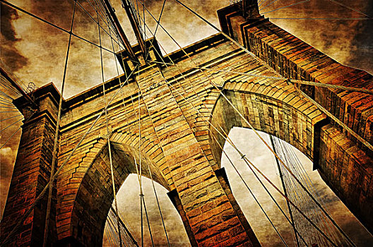 布鲁克林大桥,特写,旧式,复古,风景