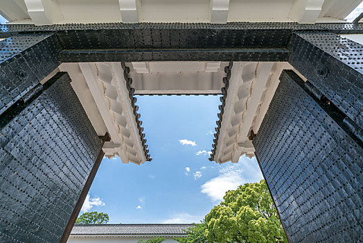 日本大阪城古代城堡城门背景图