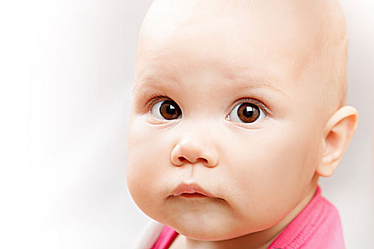 小,棕色眼睛,白人婴儿,女孩,特写,棚拍,肖像,白色背景,背景