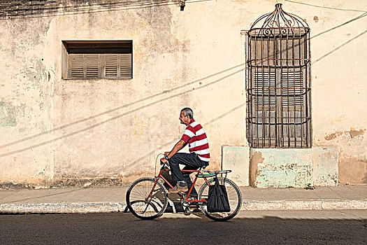 古巴,男人,骑自行车,过去,色彩,墙壁