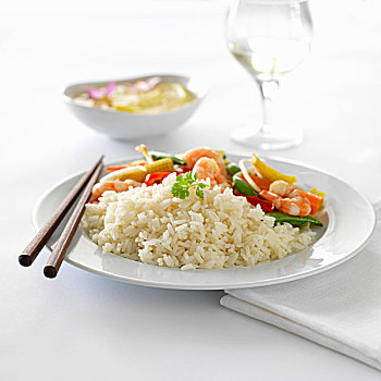 米饭,对虾,蔬菜