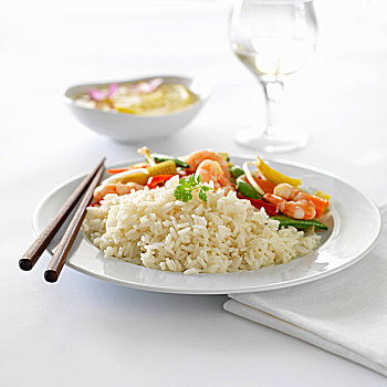 米飯,對(duì)蝦,蔬菜