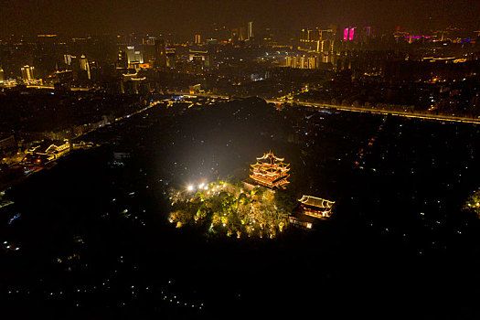 浙江省杭州市吴山景区城隍阁航拍夜景