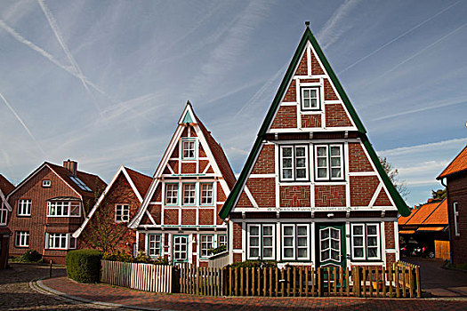 半木结构房屋,海边渡假村,下萨克森,德国,欧洲