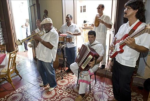 古巴,爵士乐,音乐人,玩,餐馆,马约尔广场,特立尼达,省,拉丁美洲