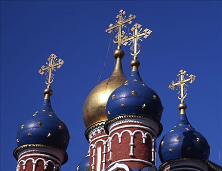莫斯科,特写,蓝色,金色,顶端,寺院