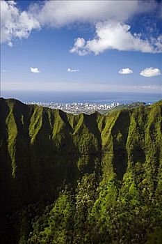 夏威夷,瓦胡岛,俯视,檀香山,远眺,柯欧劳山,山峦