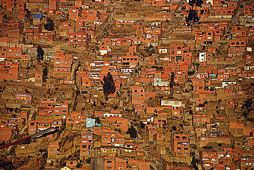 玻利维亚,俯视,首都,拥挤,城市,红色,橙色,砖墙,屋顶
