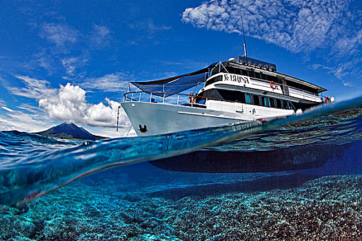 船,高处,珊瑚礁,父亲,芦苇,巴布亚新几内亚