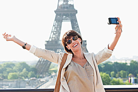 女人,拍照,背景,巴黎,法兰西岛,法国