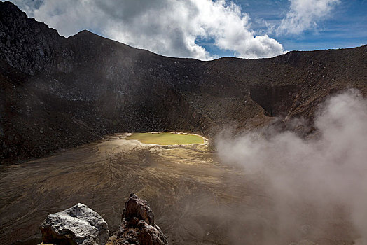 火山口,火山湖,烟,火山,东方,印度尼西亚,亚洲