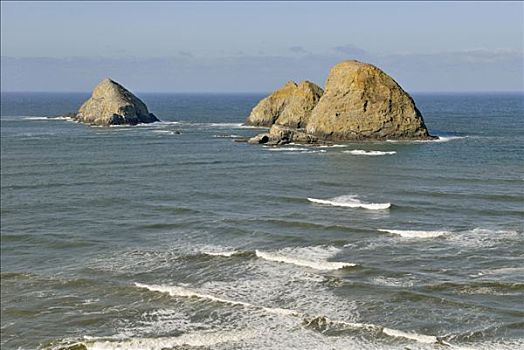 三个,拱形,石头,海边,太平洋海岸,俄勒冈,美国