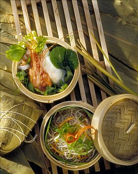 虾,蔬菜,竹子
