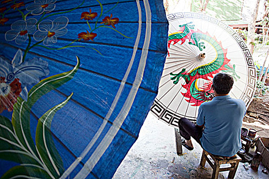 泰国,清迈,伞,乡村,描绘