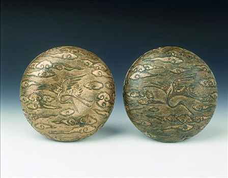 镀金,青铜,遮盖,盒子,鹤,云,明代,中国,一半,16世纪,艺术家,未知