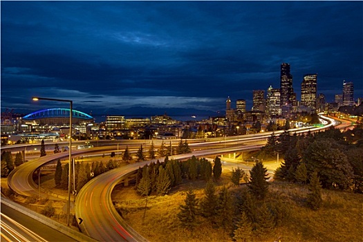 西雅图,城市天际线,蓝色,钟点