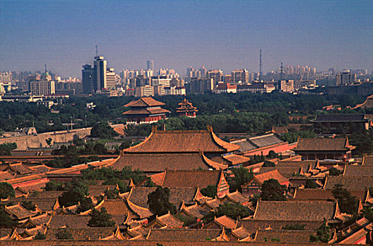 全景,故宫,现代,高层建筑,北京,中国