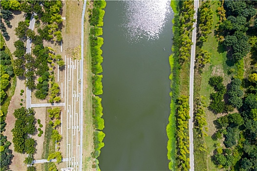 航拍河南平顶山湛河乌江河口公园