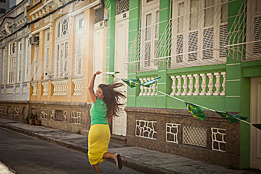 美女,庆贺,巴西人,旗帜,街道,里约热内卢,巴西