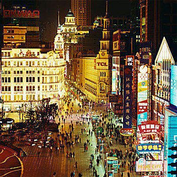 中国,上海,夜晚,俯视图