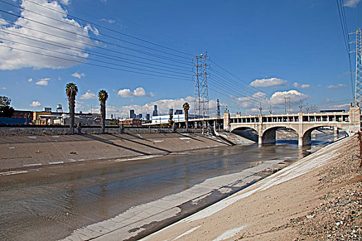 立交桥,上方,洛杉矶,河,洛杉矶市区,加利福尼亚,美国